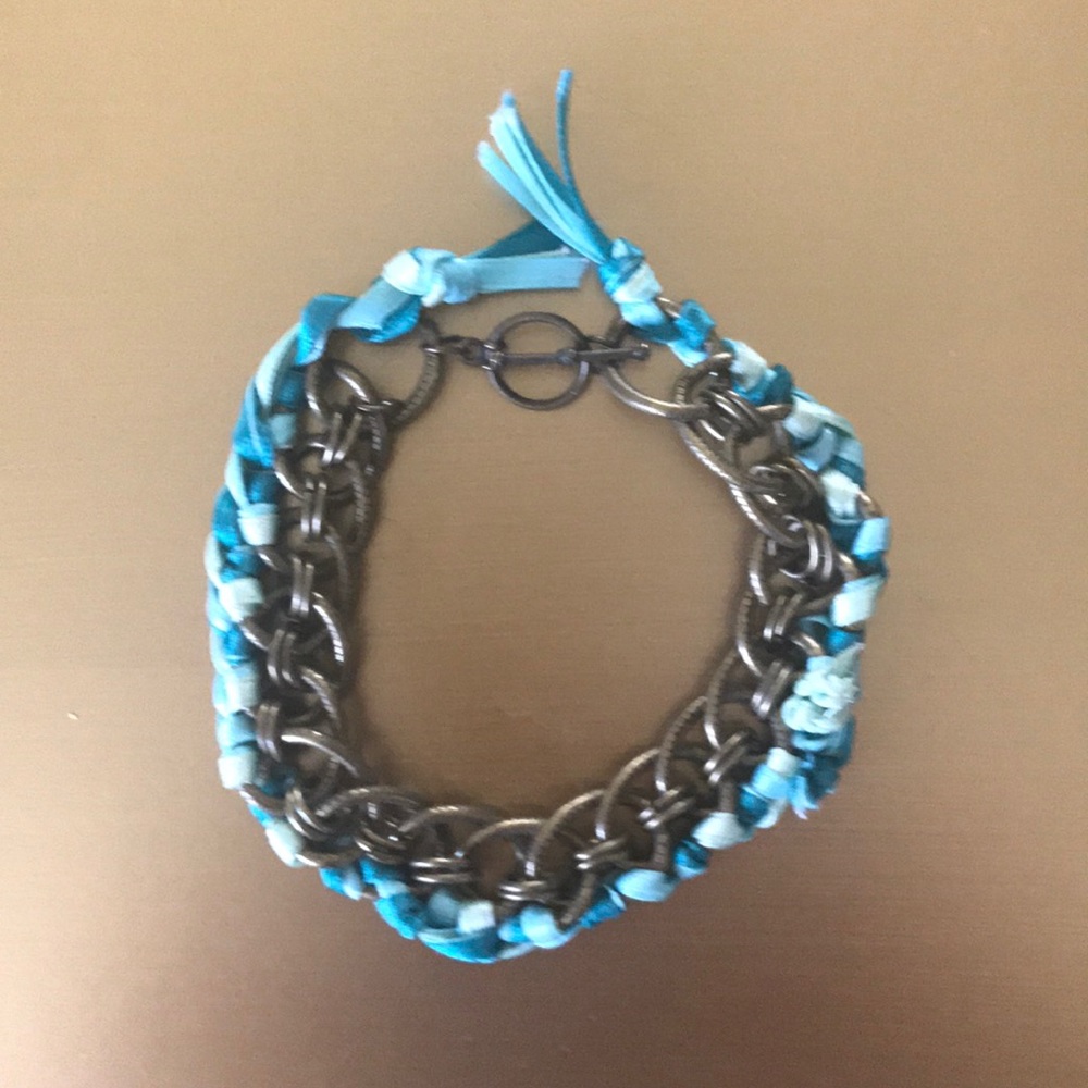 Gold and ribbon braid bracelet